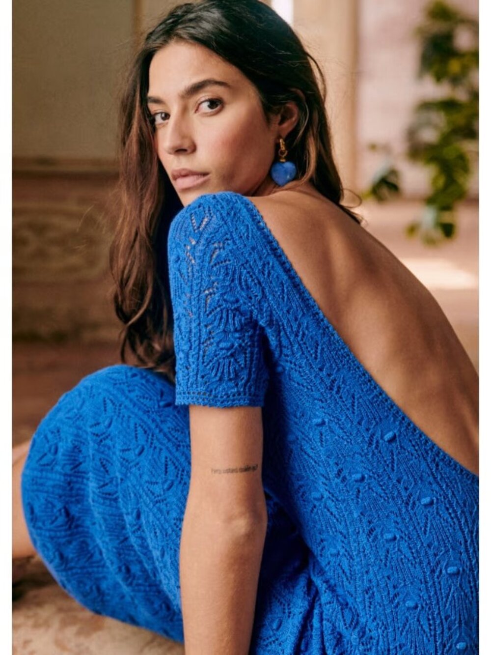 NWT La Maille Sezane Zayn in Blue Scoop Back Knit Midi Sweater Dress S